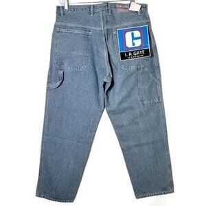 Vintage Y2K LA Gate Baggy Skater Hip Hop Light Wash Denim Carpenter Jeans 38x32